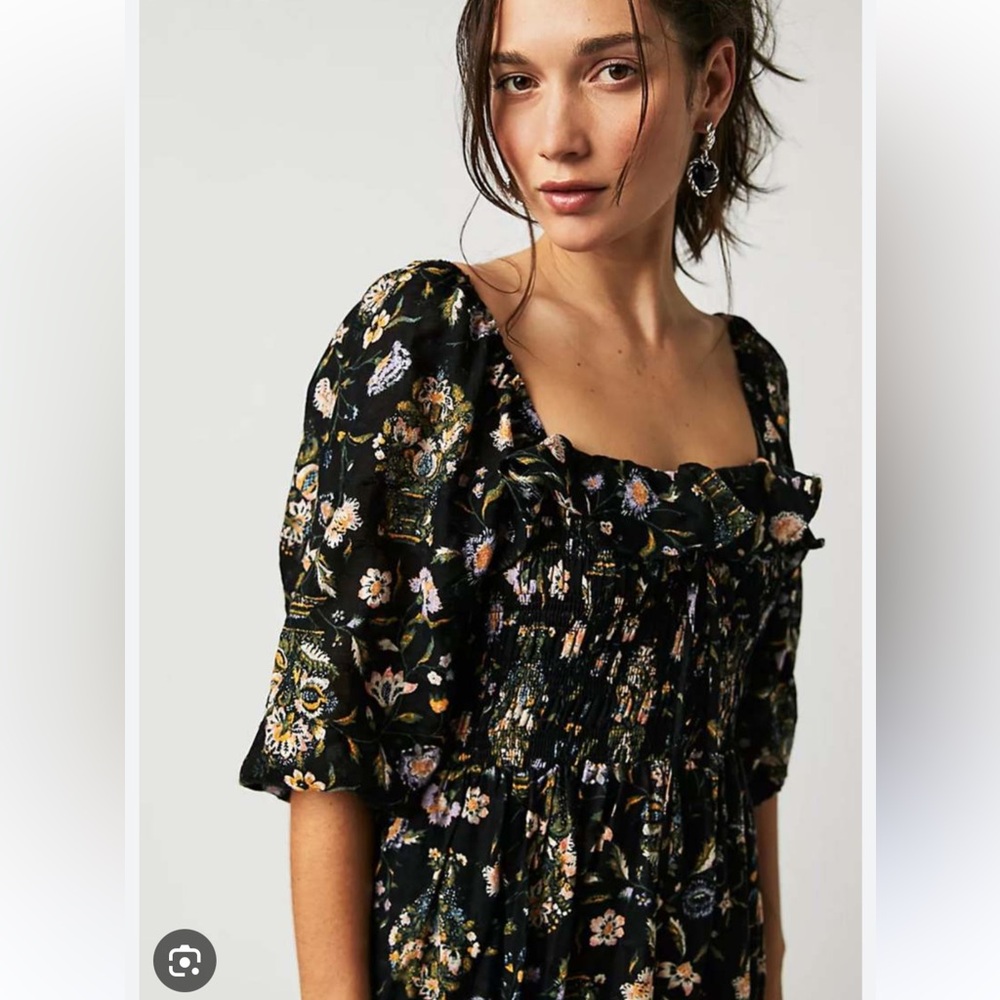 Free People Black Floral Midi Dress